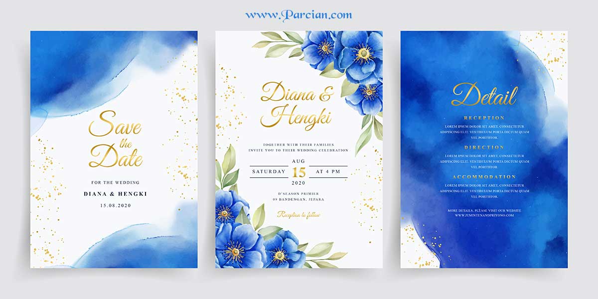 قالب کارت دعوت آبی رنگ گل